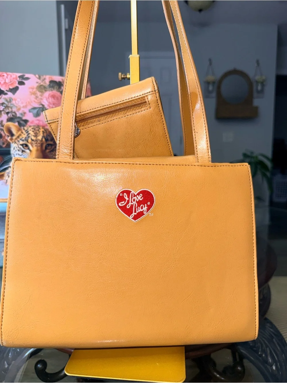 I Love Lucy Tan Leather Shoulder Bag with Matching Wallet - Picture 4 of 12